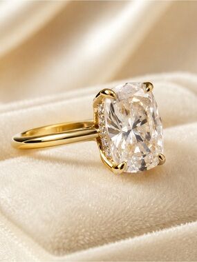 Effinny 2.5CT Elongated Cushion Moissanite Ring 925 Gold Plated Size 7